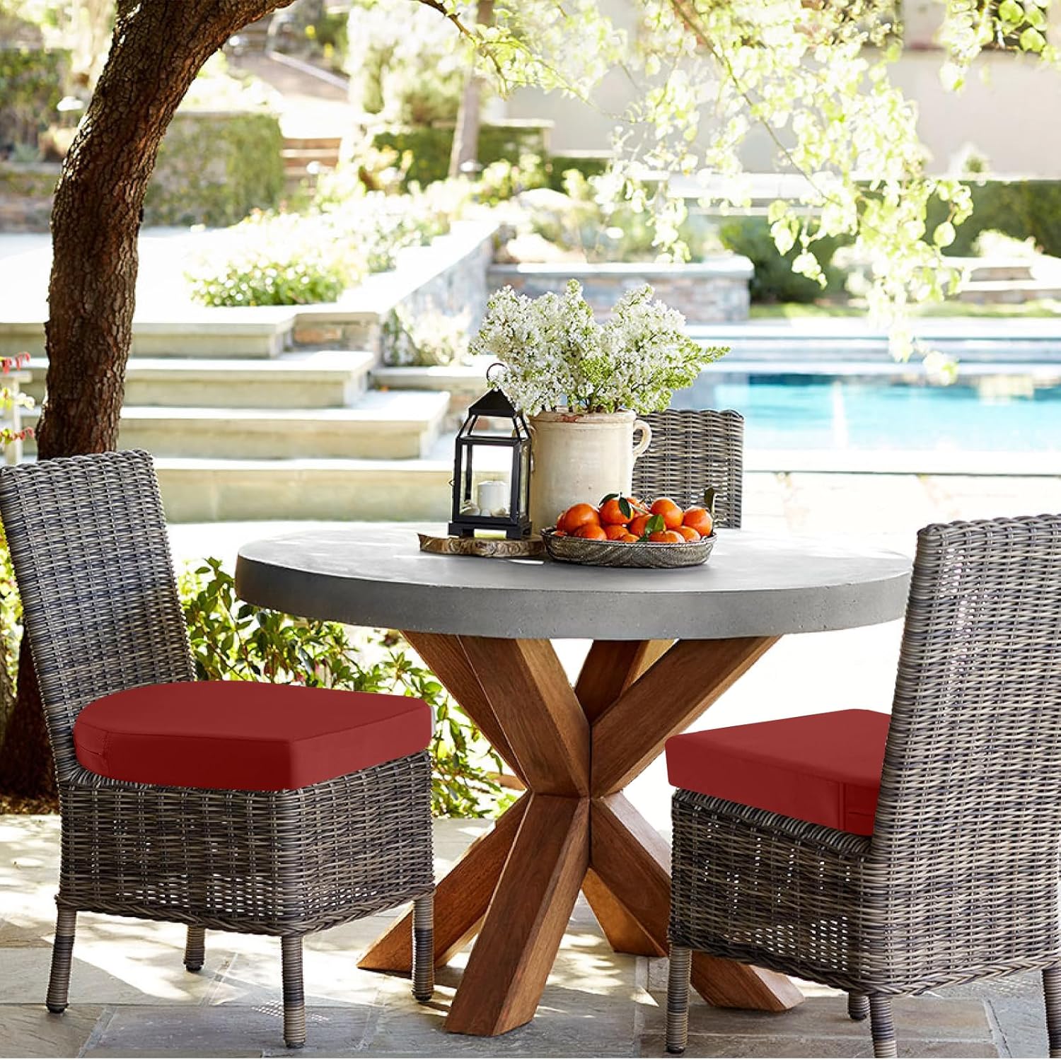 idee-home Outdoor Chair Cushions Set of 2, Thick 17" x 17" x 3" Patio Chair Cushions for Outdoor Furniture Waterproof with Ties, Seat Cushion, Patio Chair Pads Dining Chair Medium Spice