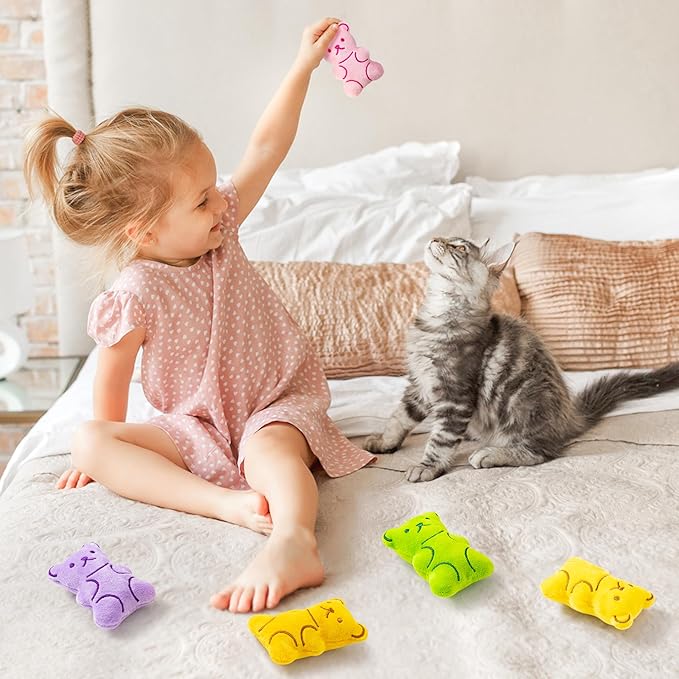 MALLMALL6 Catnip Toys for Cat - 5Pcs Gummy Colorful Bear Catmint Interactive Cat Toy for Indoor Cats, Soft Candy Kitten Supplies, Kitten Teething Chew Toy Set, Cute Pet Gifts for Cat Lover