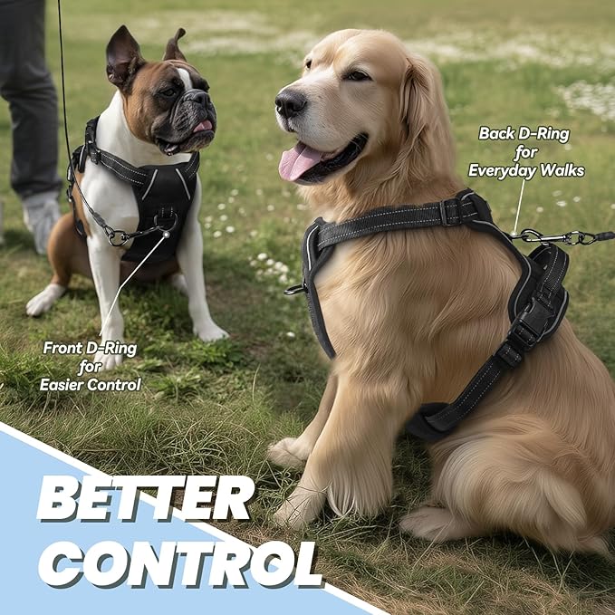 VIVAGLORY Dog Harness Easefit No Pull Dog Harness with Front Clip & Handle for Lifting Training, Adjustable Padded No-Pull Anti Pull Easy On for Puppy & Pet, XL, Black