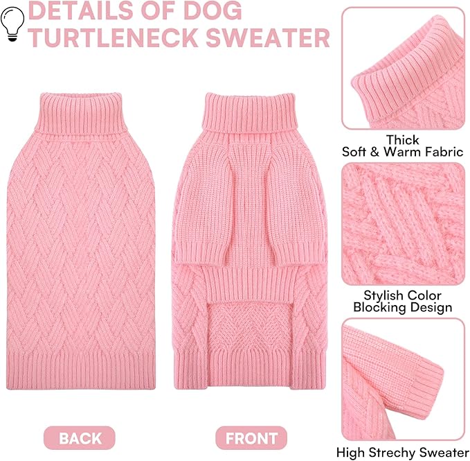 KOESON Small Dog Sweater Female and Male, Pullover Dog Sweater with Sleeves, Easy On Christmas Sweaters for Dachshund, Chihuahua, Pug, Yorkie, Warm Knitted Winter Apparel for Small Dogs, Pink, S