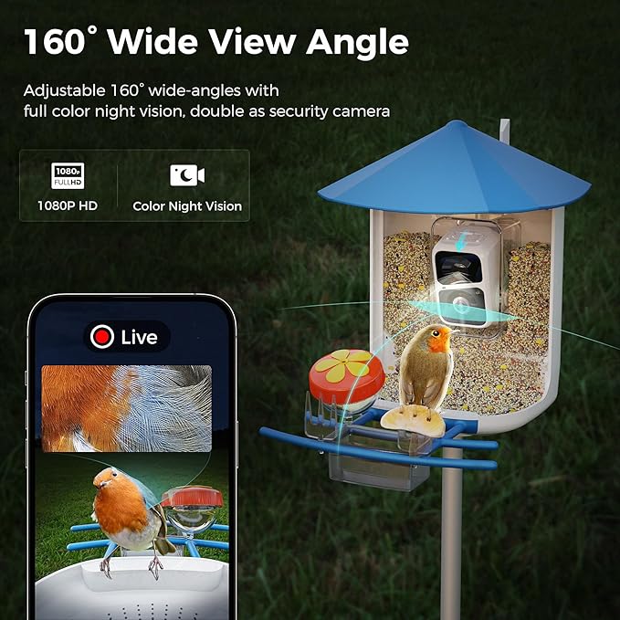 PerchMe® Smart Bird Feeder with Camera,Wireless Wild Bird Feeders, 160° Wide View Auto Capture Bird Videos & Motion Detection,AI Identify, DIY Add-ons & Hummingbird Feeder,Gift for Bird Lover