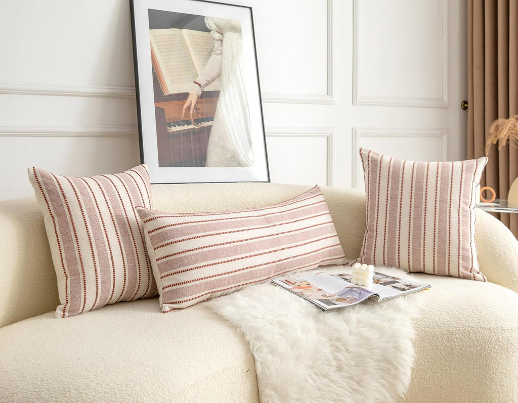 Decorative Boho Lumbar Pillow Covers, Modern Farmhouse Couch Pillowcase, 14 x 36 Long Accent Body Throw Pillow Covers, Sofa Bed Living Room Decor Cushion Case, Rust and Beige, Pack of 1