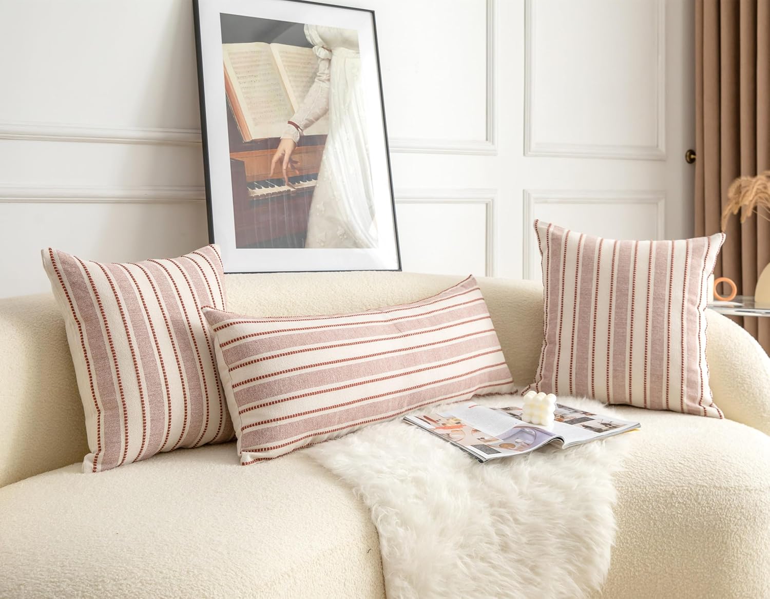 Decorative Boho Lumbar Pillow Covers, Modern Farmhouse Couch Pillowcase, 14 x 36 Long Accent Body Throw Pillow Covers, Sofa Bed Living Room Decor Cushion Case, Rust and Beige, Pack of 1