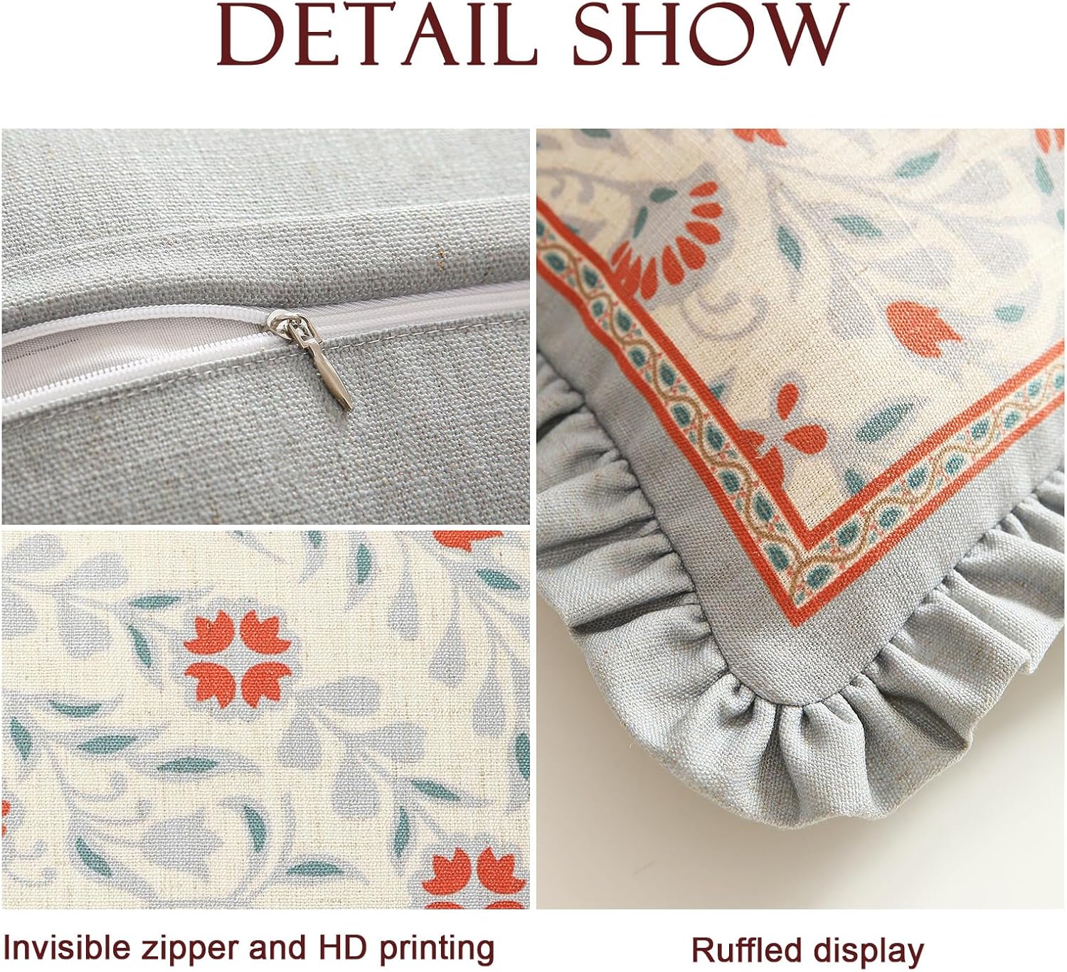 Floral Throw Pillow Covers Set of 2,Cottage Rustic with Blooming Flower Pattern Linen Pillowcases,Decorative Square Pillows Cushion Covers for Couch Sofa Bed Chair Car,18x18 Inches