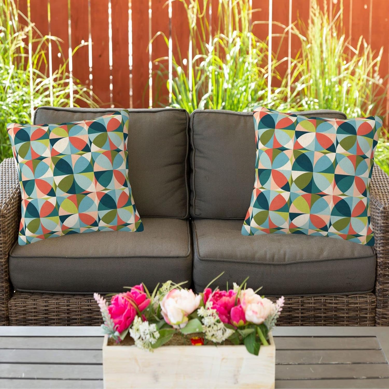 bassyil Geometric Mid Century Modern Colors Throw Pillow Covers Decorative Linen Pillow Cases Set of 2 Square Cushion Cover for Couch Sofa Bedroom Patio 18x18 Inch