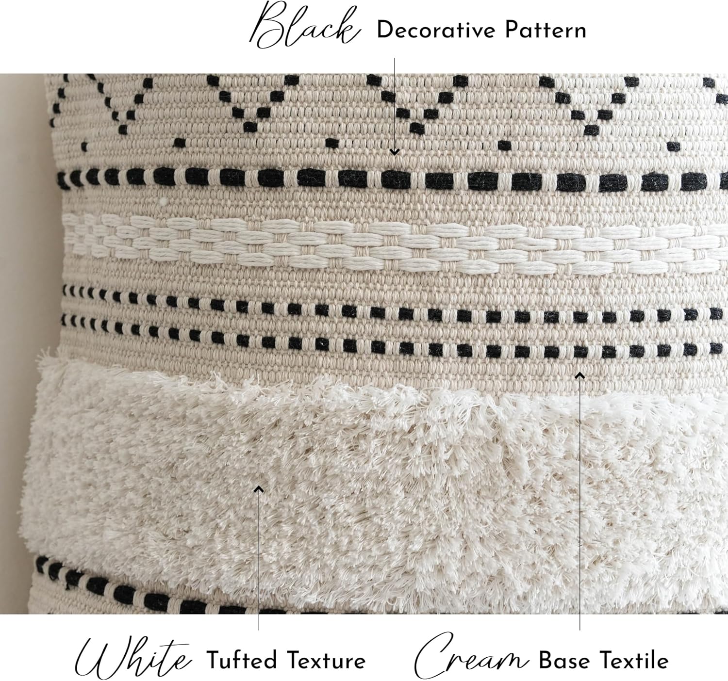 BlissBlush Decorative Lumbar Throw Pillow Cover 12x20 Combo Set of 2 Rectangular Boho Accent Pillowcase Black Neutral Farmhouse Cushion for Couch Sofa Bedroom Living Home Décor Cover ONLY