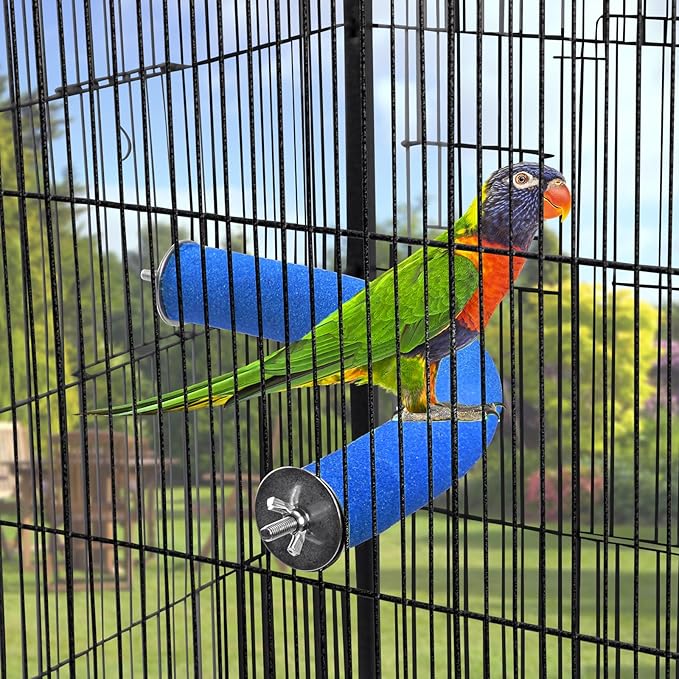 U Shape Parrot Perch Stand Toy Bird Platform Sand Paw Grinding Clean Stick Exercise Conure Budgie Cockatiel Cage Accessories (Blue-Corner)