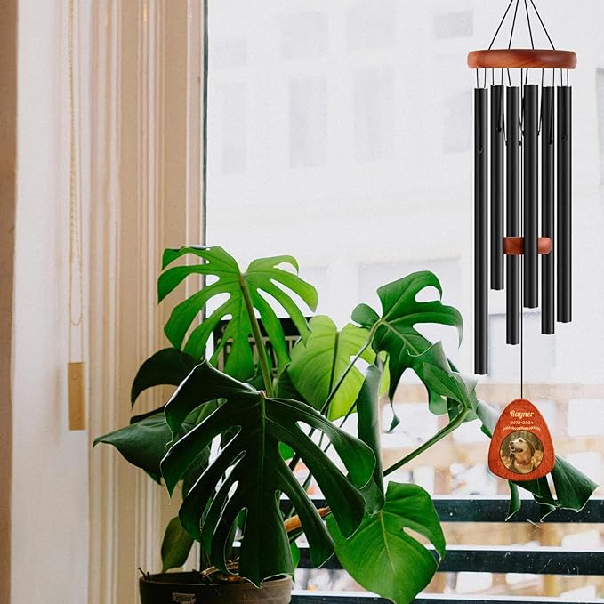 Personalized Dog Memorial Gifts for Loss of Dog - Custom Sympathy Wind Chime with Photo & Name, 26"/32"/36" Outdoor Bereavement Keepsake for Garden or Patio