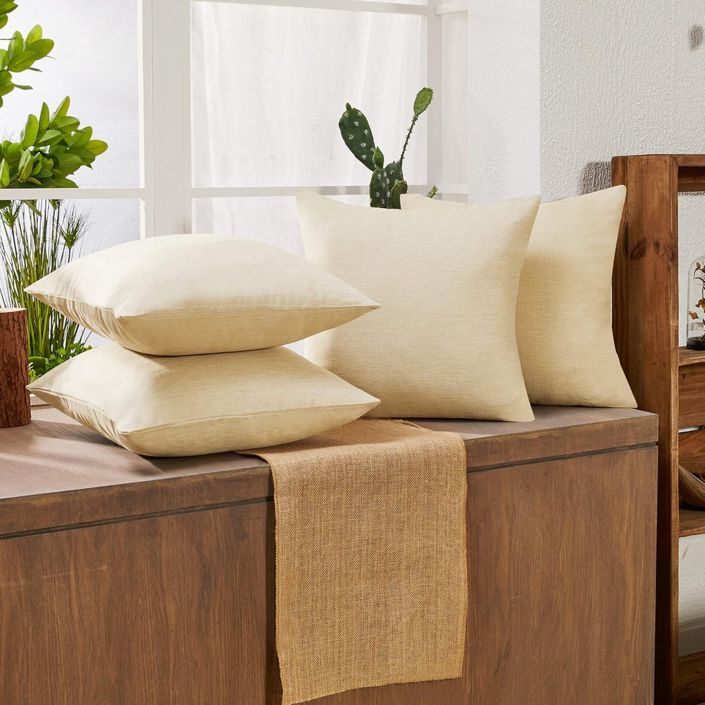 Deconovo Decorative Throw Pillow Covers - Set of 4 Soft Linen Cushion Covers, 20x20 Inch, Green & Machine Washable Pillowcases for Sofa, Bedroom, Living Room Décor, Pale Banana,COVERS ONLY, No Inserts