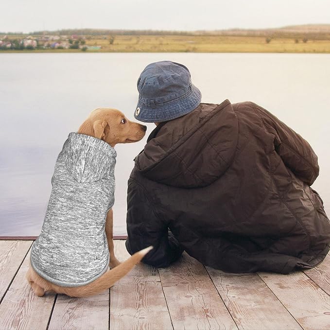 Fleece Dog Sweater & Hoodie - Soft Dog Clothes Sweatshirt with Pocket - Large Dogs (Grey)