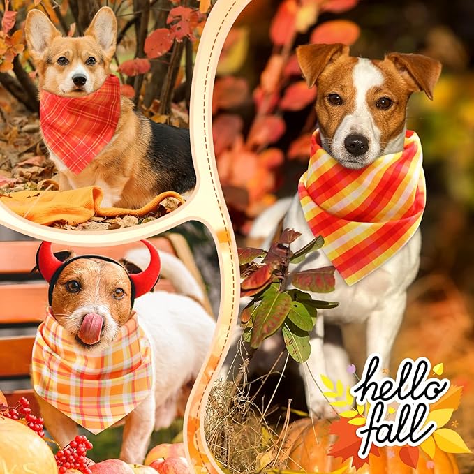 Weewooday 50 Pcs Fall Dog Bandanas Bulk Plaid Bandanas for Dogs Autumn Soft Doggie Bibs Adjustable Triangle Scarves for Small Medium Large Pet Costume(Plaid Pattern, 25.6 x 17.7 x 17.7 Inch)
