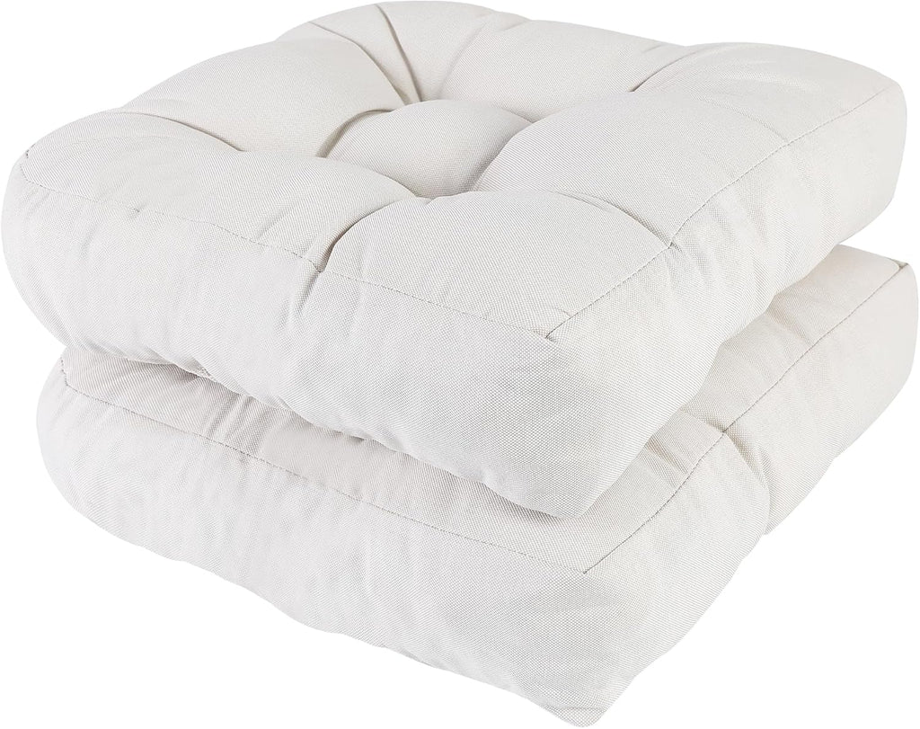 RACE LEAF 19" x 19" Patio Chair Cushions Beige - Outdoor/Indoor Tufted Memory Foam Chair Pads Set of 2, Water-Resistant Olefin Chair Seat Cushion Non-Slip Backing