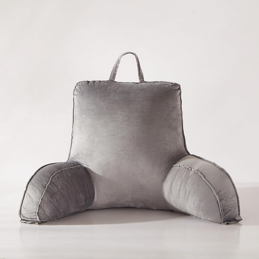 Reading Pillow for Sitting in Bed Adult,Back Pillow for Bed Sitting Up,Backrest Back Support Chair Pillow, College Dorm Essentials for Girls and Boys, Velvet Grey L