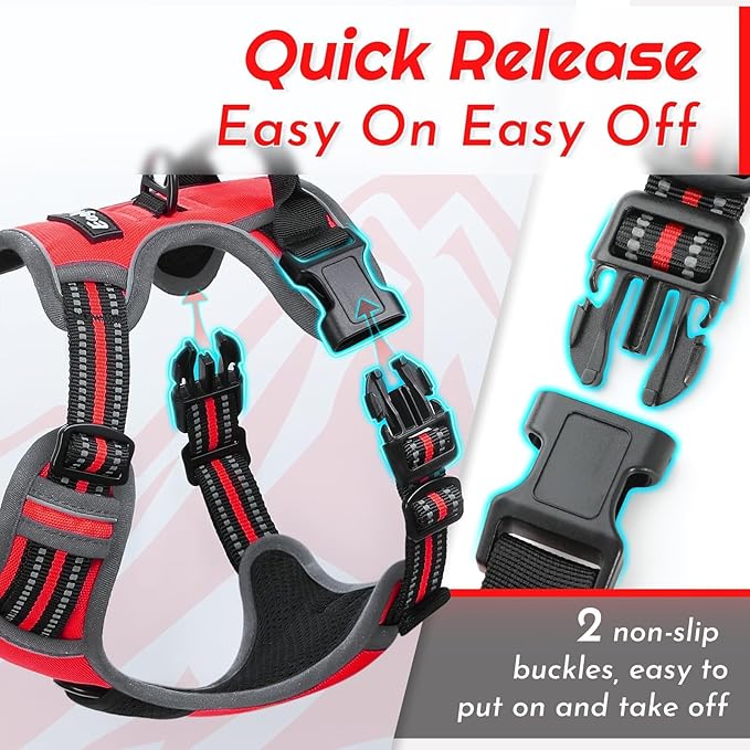 Eagloo Dog Harness Small Sized Dog, No Pull Service Vest with Reflective Strips and Control Handle, Adjustable and Comfortable for Easy Walking, No Choke Pet Harness with 2 Metal Rings, Red, S