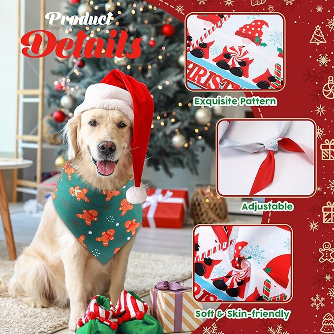 100 Pcs Christmas Dog Bandanas Bulk 3 Sizes Dog Washable Bandana Adjustable Washable Xmas Scarf for Christmas Holiday Small Medium Large Pet Supplies