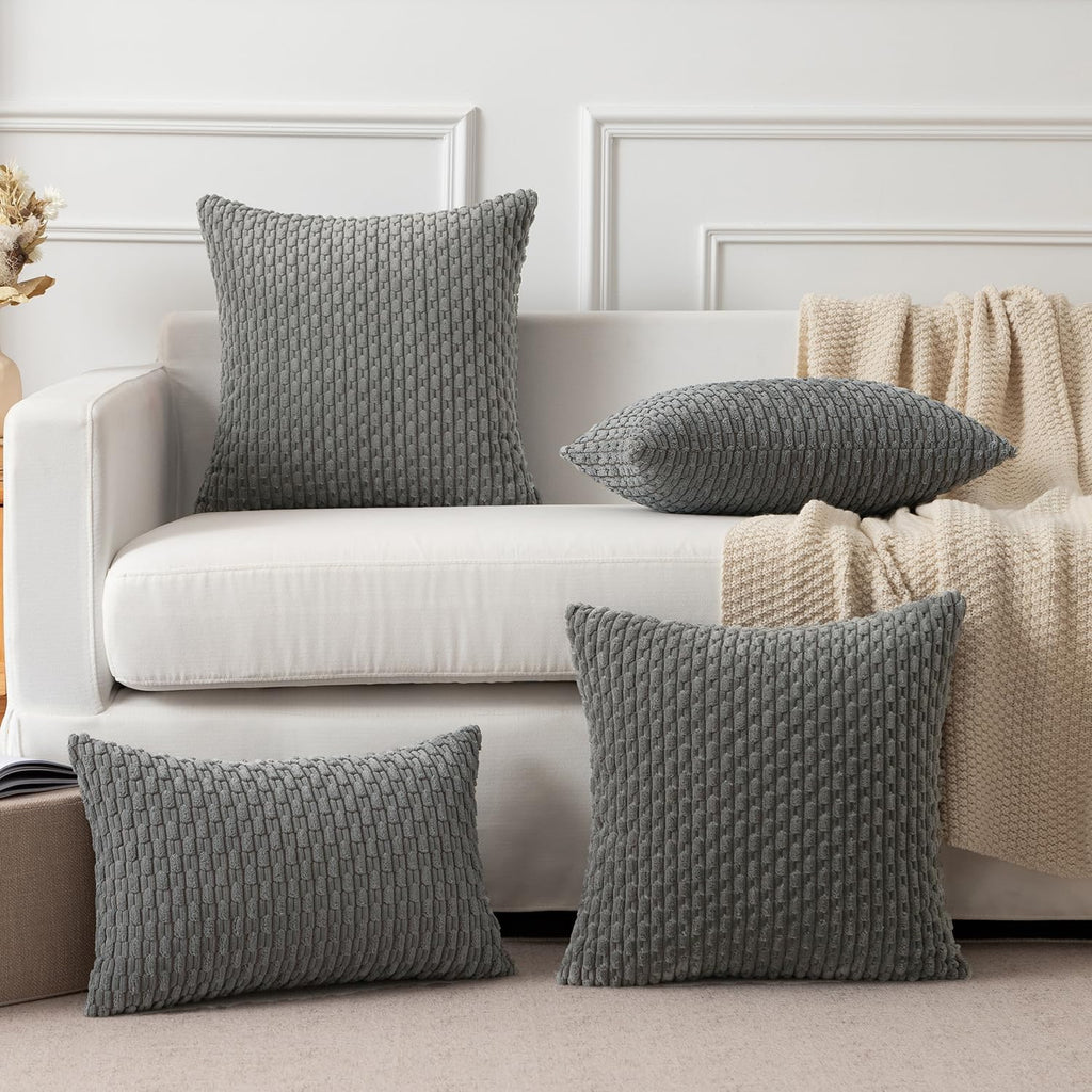 Kevin Textile 14x24 Inch Pillow Cover 1 Pack Boho Decorative Soft Striped Corduroy Lumbar Farmhouse Accent Rectangle Cushion Case for Living Room Couch Sofa Bed, Dark Grey