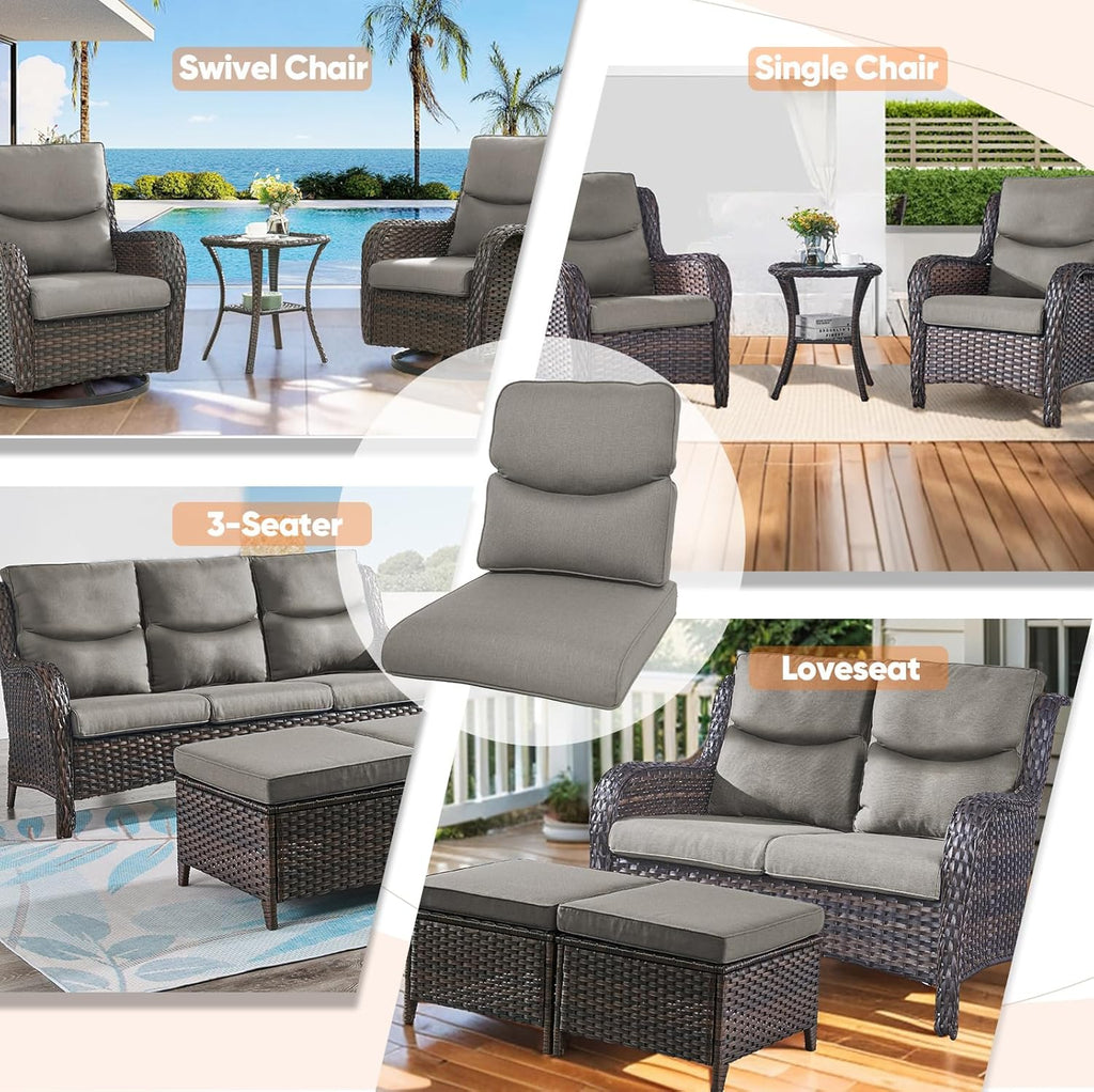 Rilyson Patio Cushions for Outdoor Furniture - 22×24 Inches High Back and Deep Seating Outdoor Cushion for Patio Chairs Sofa Couch Loveseat Water Resistant(Grey/2 Set/Smile)