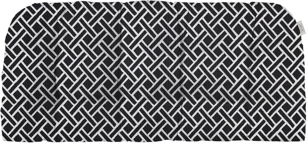 RSH Décor: Tufted Wicker Loveseat Cushion | Indoor/Outdoor All Weather Polyester Pattern Fabric | Reversible | 41”x19 | Matte Black Geometric