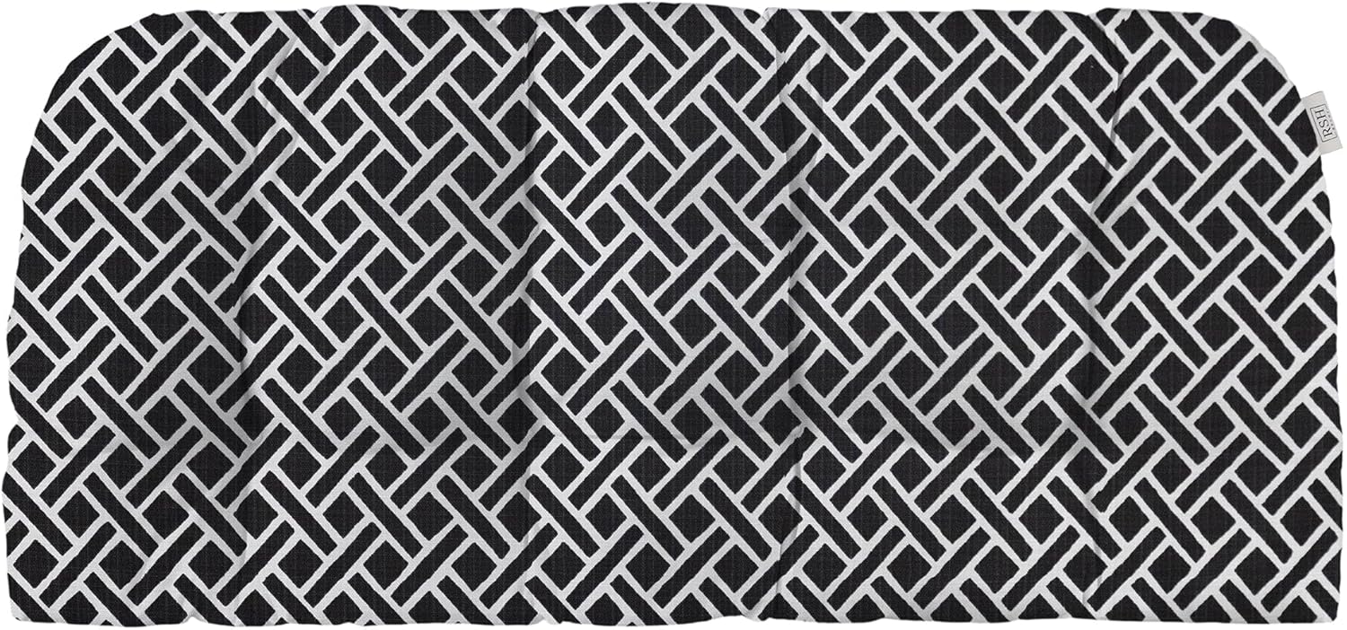 RSH Décor: Tufted Wicker Loveseat Cushion | Indoor/Outdoor All Weather Polyester Pattern Fabric | Reversible | 41”x19 | Matte Black Geometric