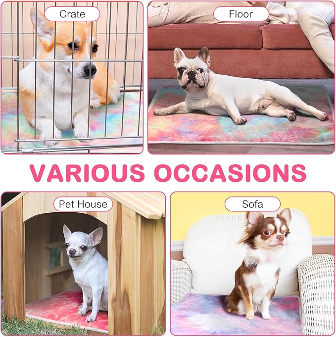 4 Pack Self Heating Cat Bed Cat Self Warming Pad with Removable Cover Extra Warm Thermal Pet Pad Washable Pet Crate Mat Anti Slip Kennel for Indoor Outdoor Pets(Tie Dye,20 x 28 Inches)