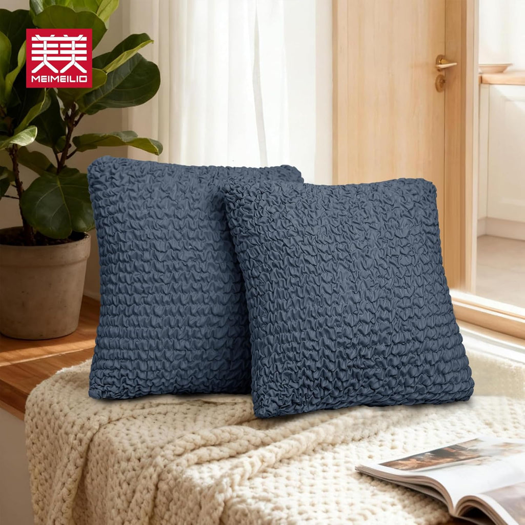 Throw Pillow Covers 18x18 Inch Solid Elastic Flexible Size Decorative Pillow Covers 20x20 Inch with Hidden Zipper Farmhouse Square Cushion Case for Couch Sofa Bed (Pack of 1, Duvier Blue)