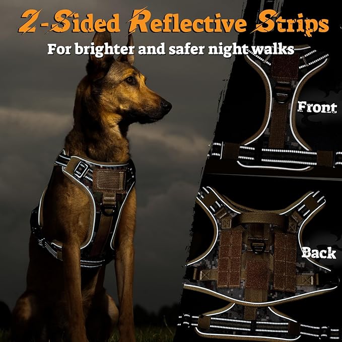 rabbitgoo Dog Harness for Large Dogs No Pull, Tactical Service Pet Vest with Molle and Control Handle, Adjustable and Reflective Military Harness for Easy Walking and Training, Desert camo, XL