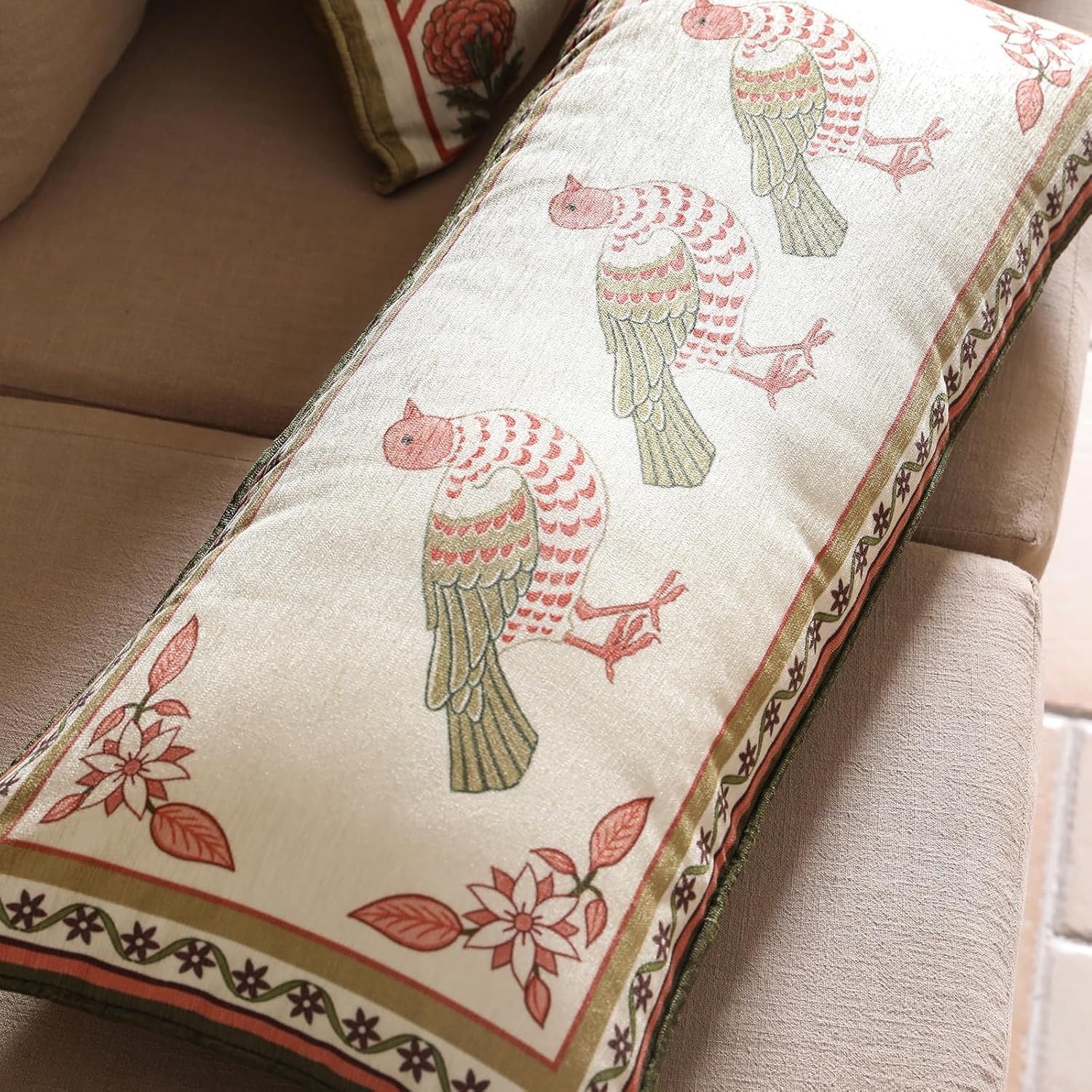 Rectangle Throw Pillow Covers,Brown Cozy Velvet Farmhouse with Birds and Floral Pattern Pillowcases,Decor Long Lumbar Pillows Cushion Covers for Couch Sofa Bed Car Chair,12"x28"