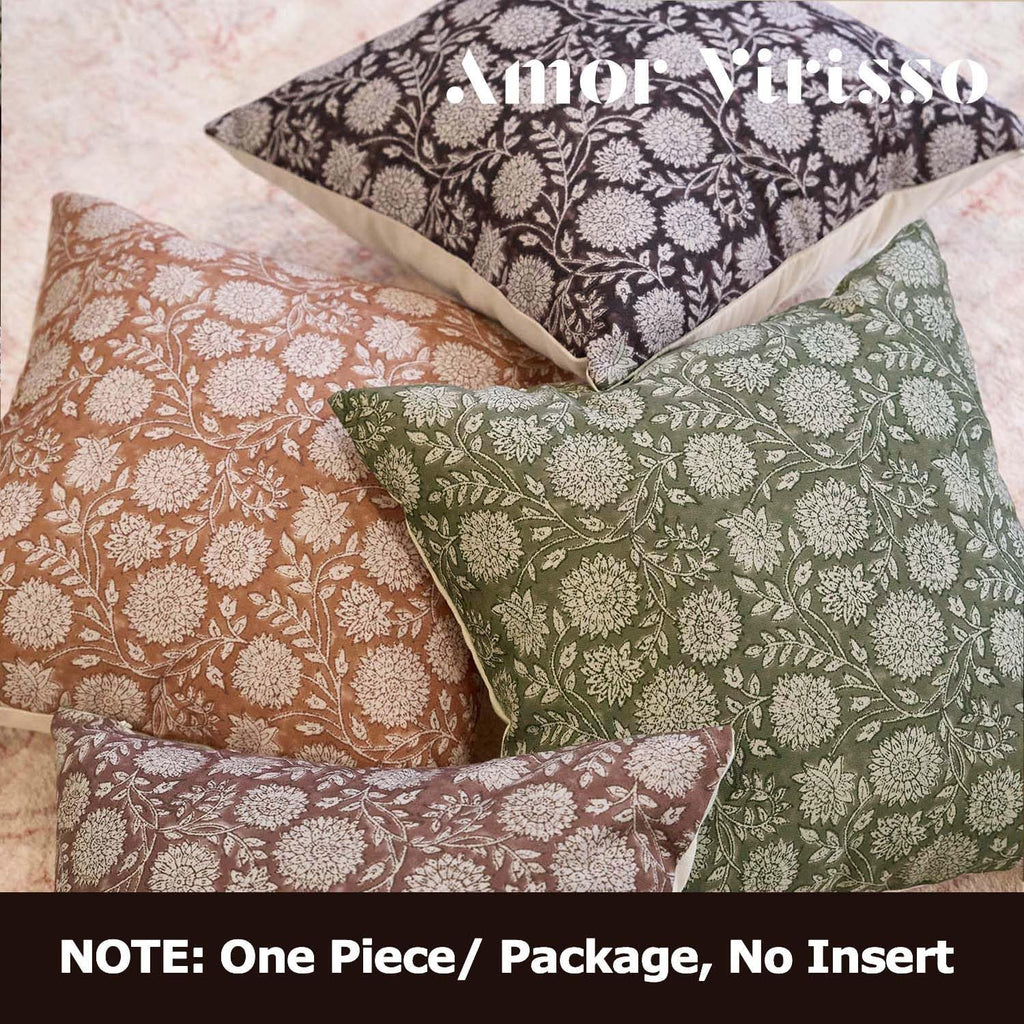 Amor Virisso Floral Pillow Covers 24x24 Throw Pillow Covers Vintage Block Print Pillow Cover Neutral Couch Pillows for Living Room Farmhouse Decorative Accent Sofa Pillows, Dusty Green