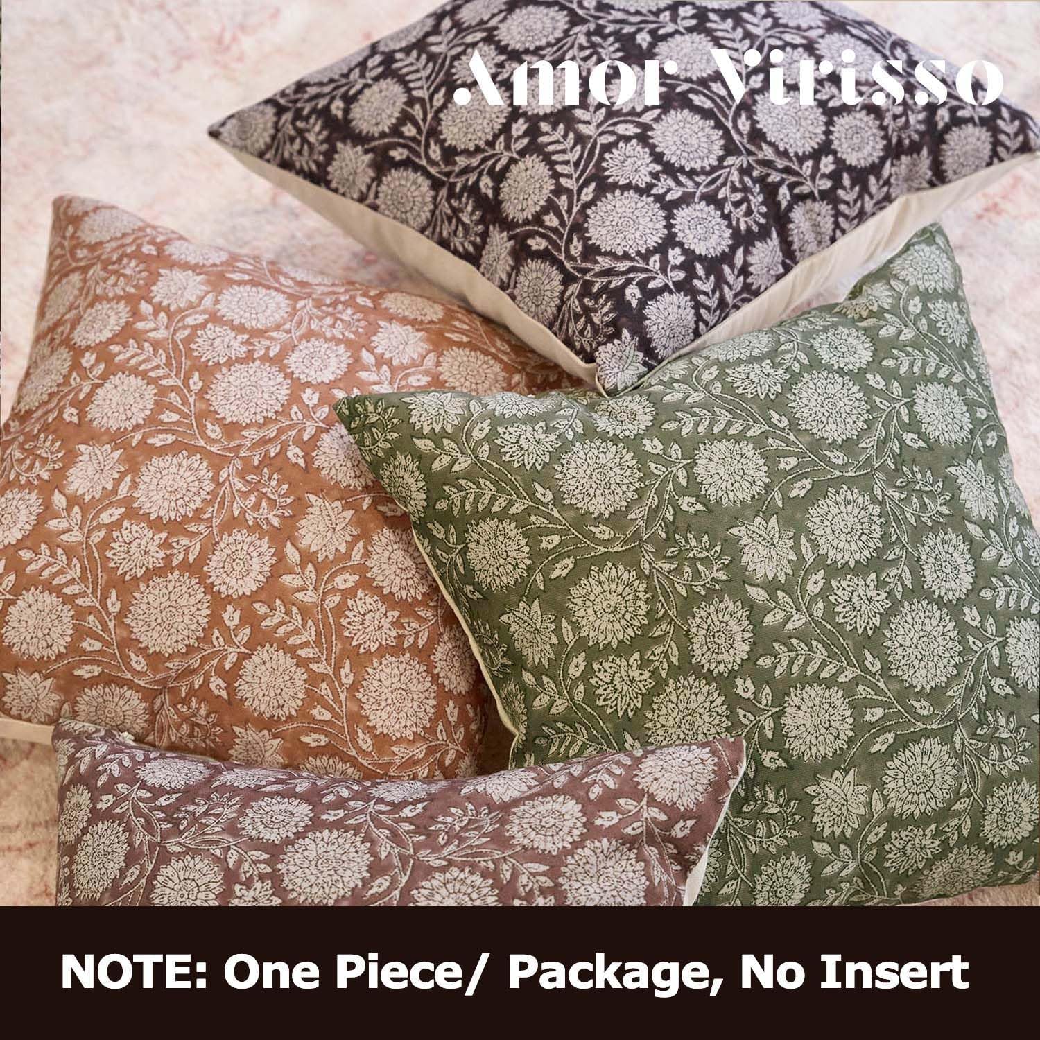 Amor Virisso Floral Pillow Covers 18x18 Throw Pillow Covers Vintage Block Print Pillow Cover Neutral Couch Pillows for Living Room Farmhouse Decorative Accent Sofa Pillows, Dusty Green