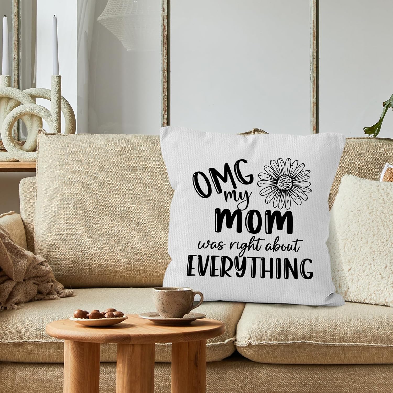 Mom Gifts Throw Pillow Covers 18x18, OMG My Mom was Right About Everything Pillow Covers for Home Bedroom Couch, Mother Gifts for Women