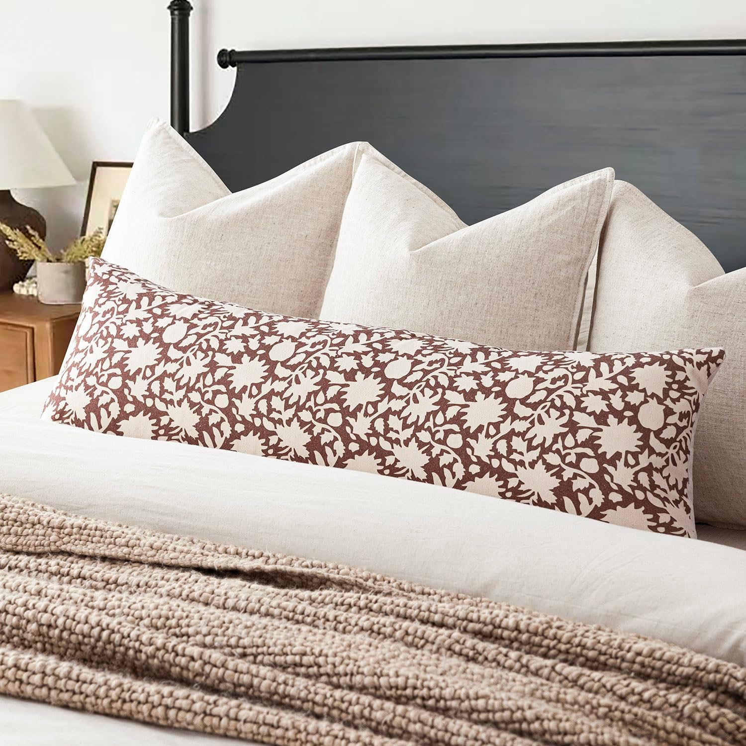 Foindtower Set of 2 Decorative Long Body Lumbar Throw Pillow Covers Accent Farmhouse Cushion Covers Boho Neutral Pillowcase for Couch Sofa Bedroom Living Room Home Decor,14×36 Inch,Wine Red