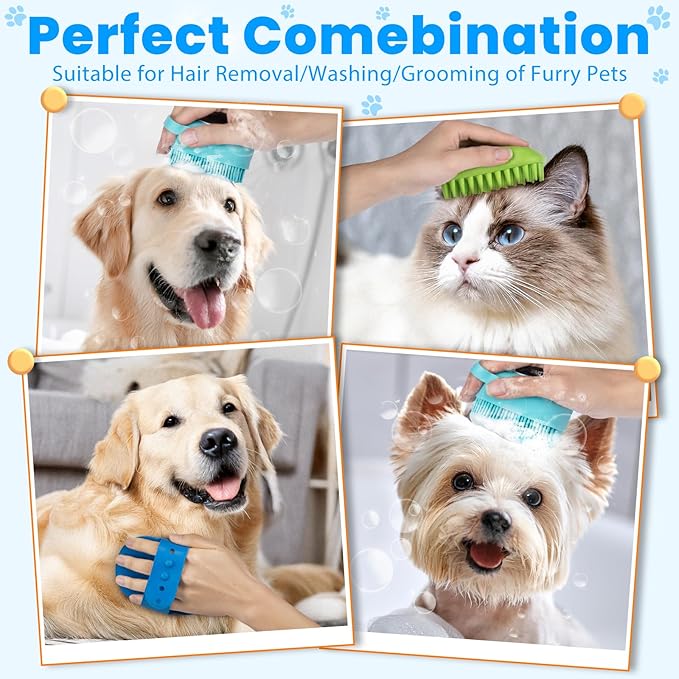 3PCS Dog Bath Brush, Shampoo, Shower, Scrubber for Bath, Dog Bath Supplies, Suitable for Deshedding, Washing & Grooming of Short and Long Haired Pets (Blue Green Blue)