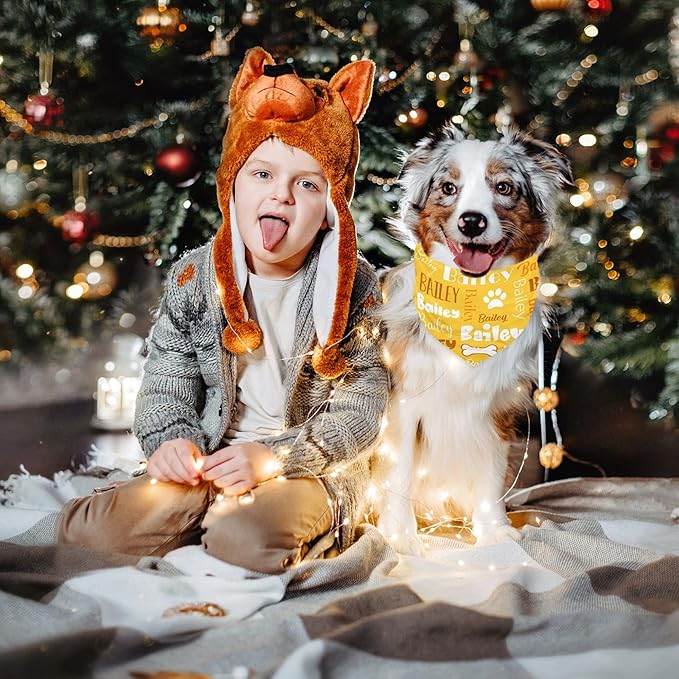 Personalized Dog Bandanas Custom Neckwear Name Button Anti-loosening Dog Scarf Triangle Bibs Kerchief Pet Costume Accessories for Small Medium Large Dogs Cats Pets Birthday-Yellow