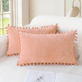 CaliTime Throw Pillow Covers Decorative 20 X 12 Inches Pack of 2 Cozy Solid Dyed Soft Chenille Cushion Cases with Pom Poms for Couch Sofa Bed Living Room Home Dusty Pink