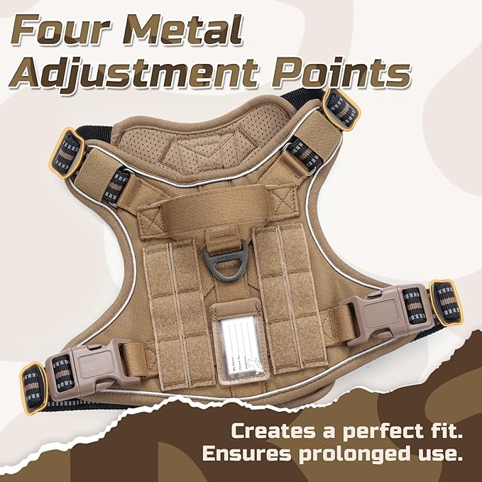 rabbitgoo Tactical Dog Harness for Large Dogs, No Pull Military Service Vest with Handle & Molle, Easy Control for Training Walking, Adjustable Reflective Straps, Brown, L