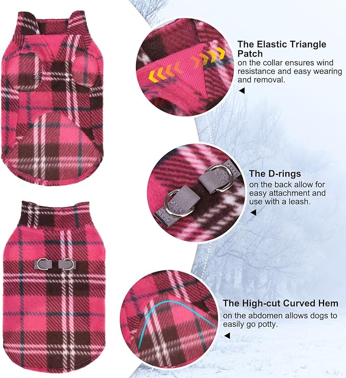 BEAUTYZOO Dog Fleece Vest Sweater Winter Jacket for Small and Medium Dogs with D-Ring Leash Cold Weather Coat Hoodie for XS S M Dogs Boy or Girls, Pink Buffalo M