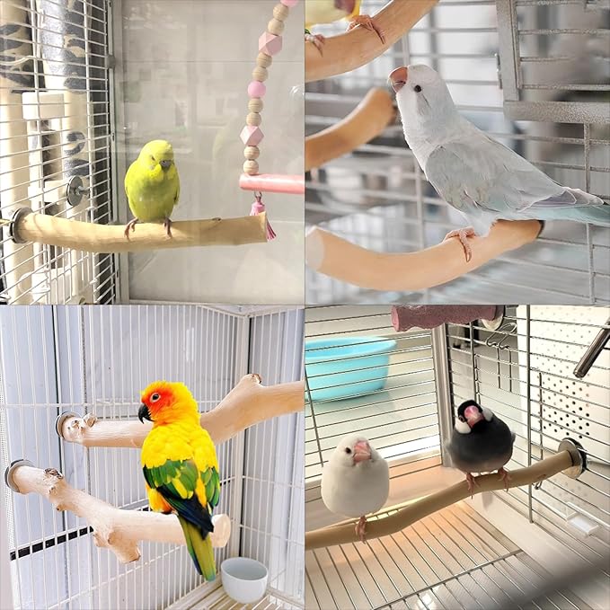 Hamiledyi 4Pcs Natural Wooden Bird Branch Wood Perch Stand Parrot Stand Stick Paw Grinding Cage Accessories for Parrots Parakeets Cockatiels Conures Lovebirds.(8x1in)