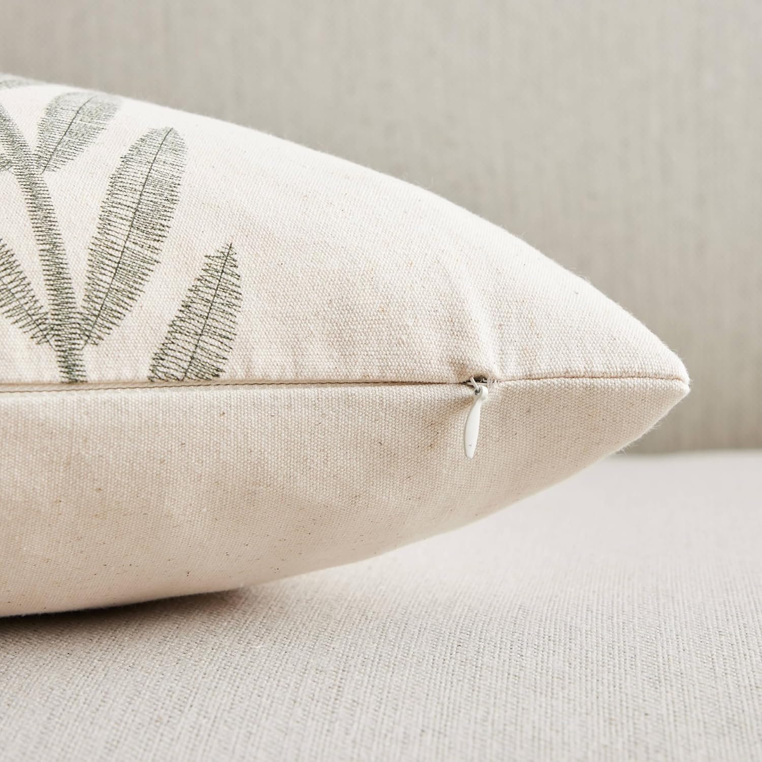 100% Cotton Farmhouse Leaves Throw Pillow Covers Set of 2, 16x16 Inch Green Pastoral Decorative Print Cushion Covers for Sofa Bed Living Room Home Decor