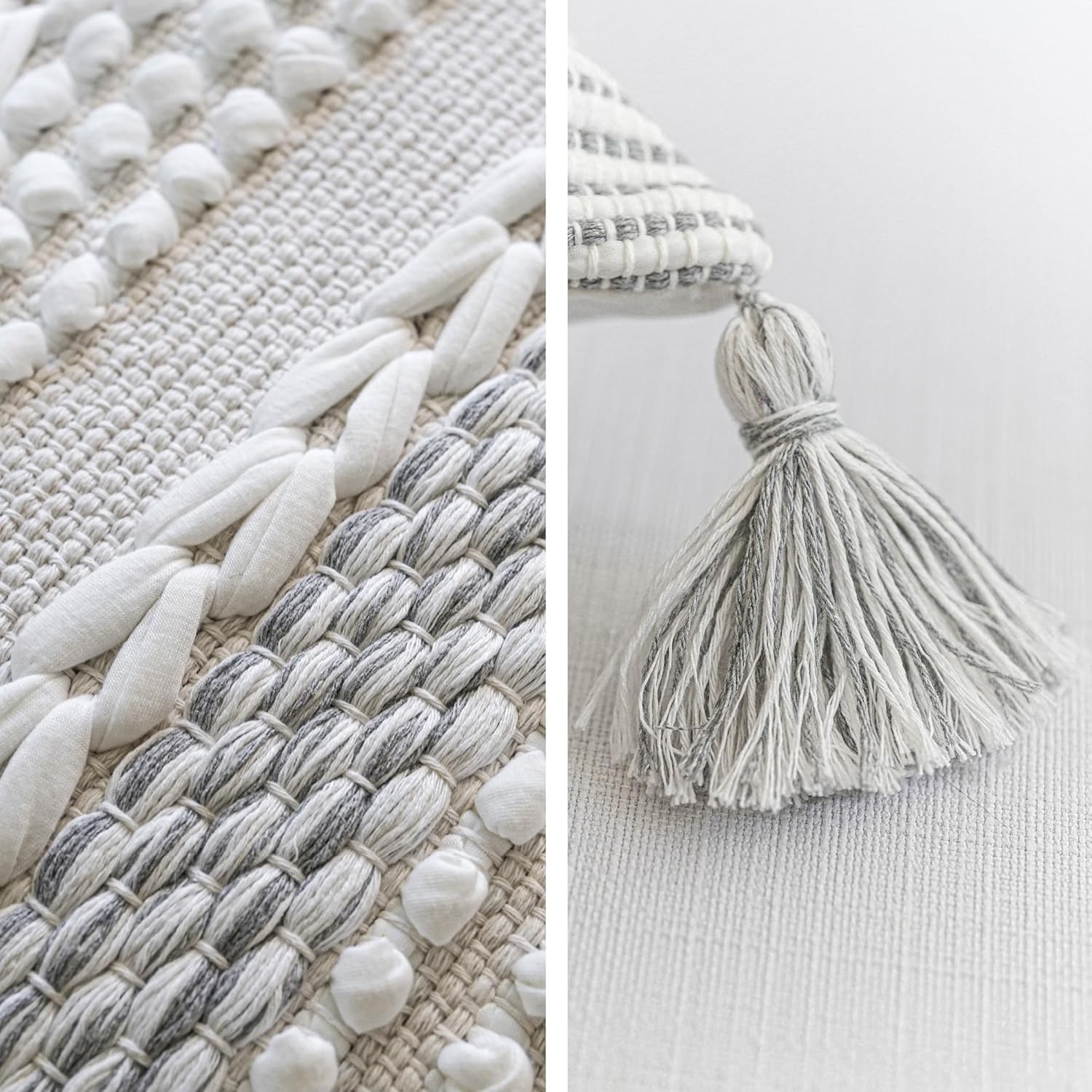 BlissBlush Gray Decorative Throw Pillow Cover 22X22, Boho Accent Pillow for Couch, Square Modern Farmhouse Pillowcase for Living Room Couch Sofa Cushion Home Décor (Pack of 1)