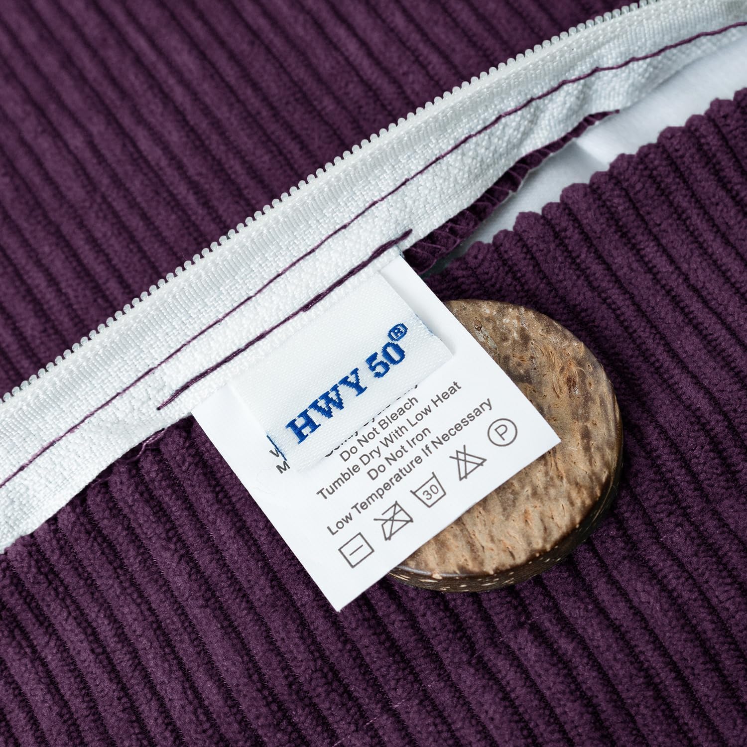 HWY 50 Purple Chenille Throw Pillow Covers 22x22 Inch with Triple Buttons, Soft Farmhouse Accent Decorative Cushion Cases for Couch Sofa Bed Living Room Pack of 2