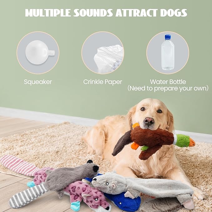 Nocciola 2-in-1 No Stuffing Crinkle Dog Toys with Soft and Durable Fabric, Holds Water Bottles, 2 Extra Long & 3 Regular Size Stuffless Squeaky Dog Toys for Small to Large Dog