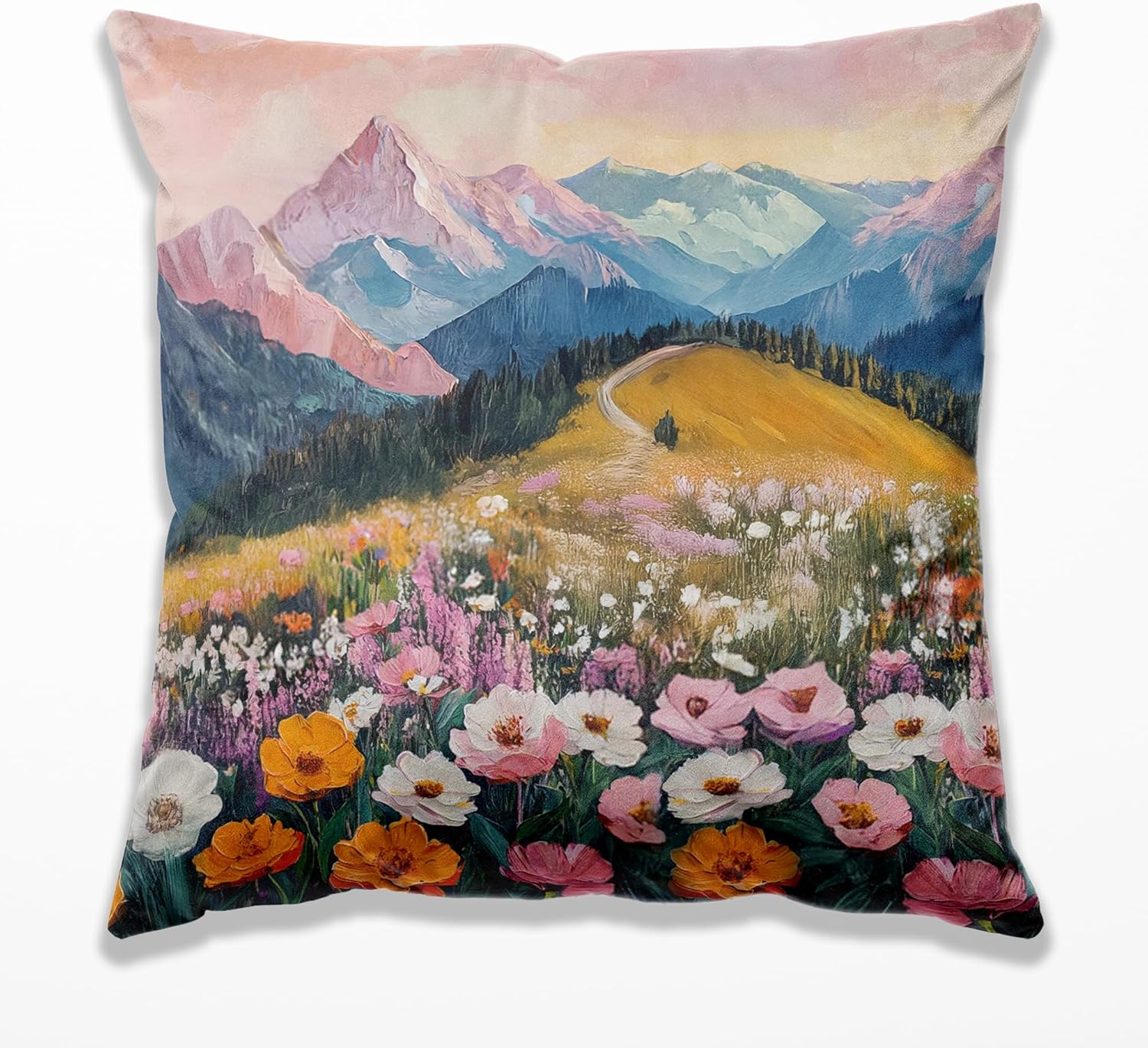 Boho Abstract Wildflower Pillow Covers 18x18，Watercolor Colorful Floral Landscape Scenery, Maximalist Nature Home Decor Throw Pillow Covers for Living Room Bedroom，A236