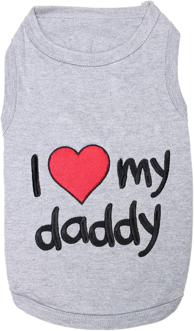 Parisian Pet Unisex Dog T-Shirt - Embroidered 'I Love My Daddy' Father's Day Tee Shirt - Breathable, Sleeveless Pet Clothes - Dog Shirts for Large Dogs - L