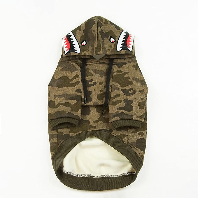 Camo Dog Hoodie Dog Clothes Extra Warm Fleece Lining Stretchy Fit for Small Medium Large Dogs (Camo, Large)