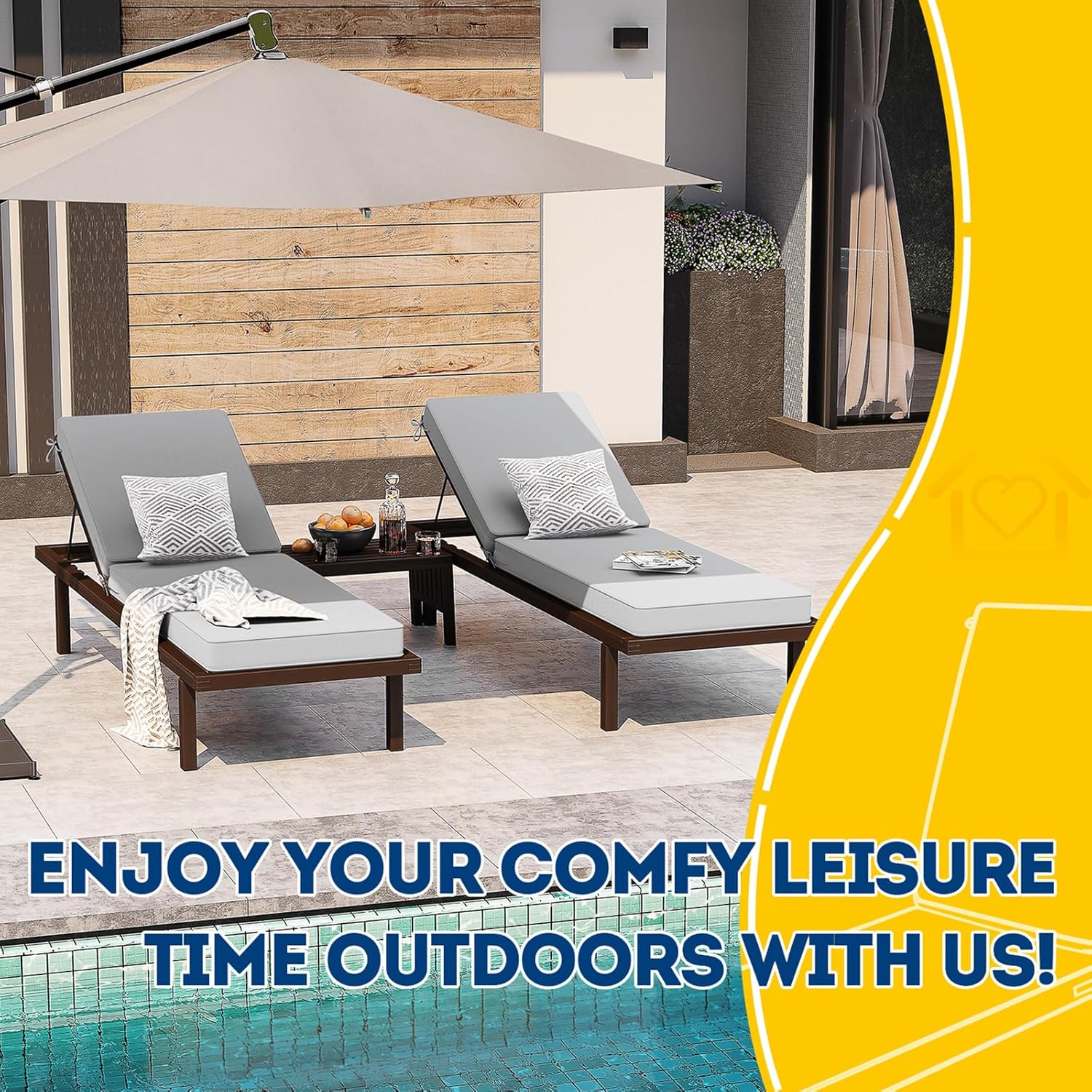 AAAAAcessories Outdoor Chaise Lounge Cushions, Waterproof, Fade-Resistant Patio Furniture Replacement Cushions, 74" x 23" x 3", Gray