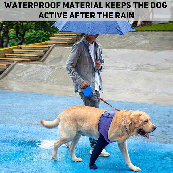 COODEO Dog Socks to Prevent Licking Paws, Healing Boots & Paw Protectors with Non-Slip Bottoms for Wound Protection, Waterproof Sleeve Shoes for Licking（Purple，XL_Right