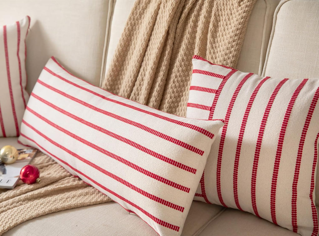 Caflife Christmas Lumbar Pillow Covers 14x36, Pack of 1, Farmhouse Boho Decorative Sofa Pillowcase, Christmas Body Red Lumbar Pillow Covers for Couch and Bed, Living Room Home Cushion Decor