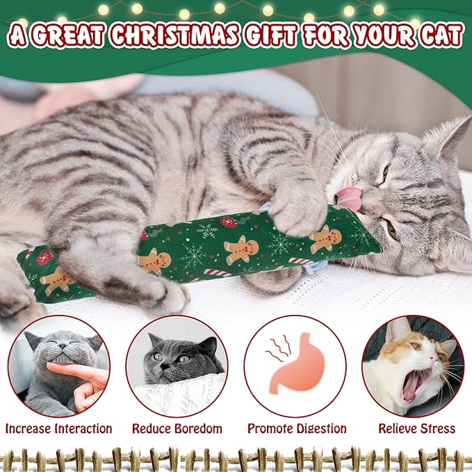 KOOLTAIL Cat Catnip Toys for Christmas, 3 Pack Durable Soft Kicker Toy Filled with Natural Catnip, Interactive Bite Resistant Chew Gift for Indoor Cats Kitten
