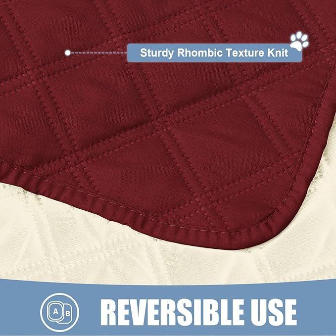 Smiry Waterproof Dog Bed Cover Pet Blanket, Soft Washable Dog Blanket for Furniture Bed Couch Sofa Reversible, Checkered (30"x70", Wine Red/Beige)