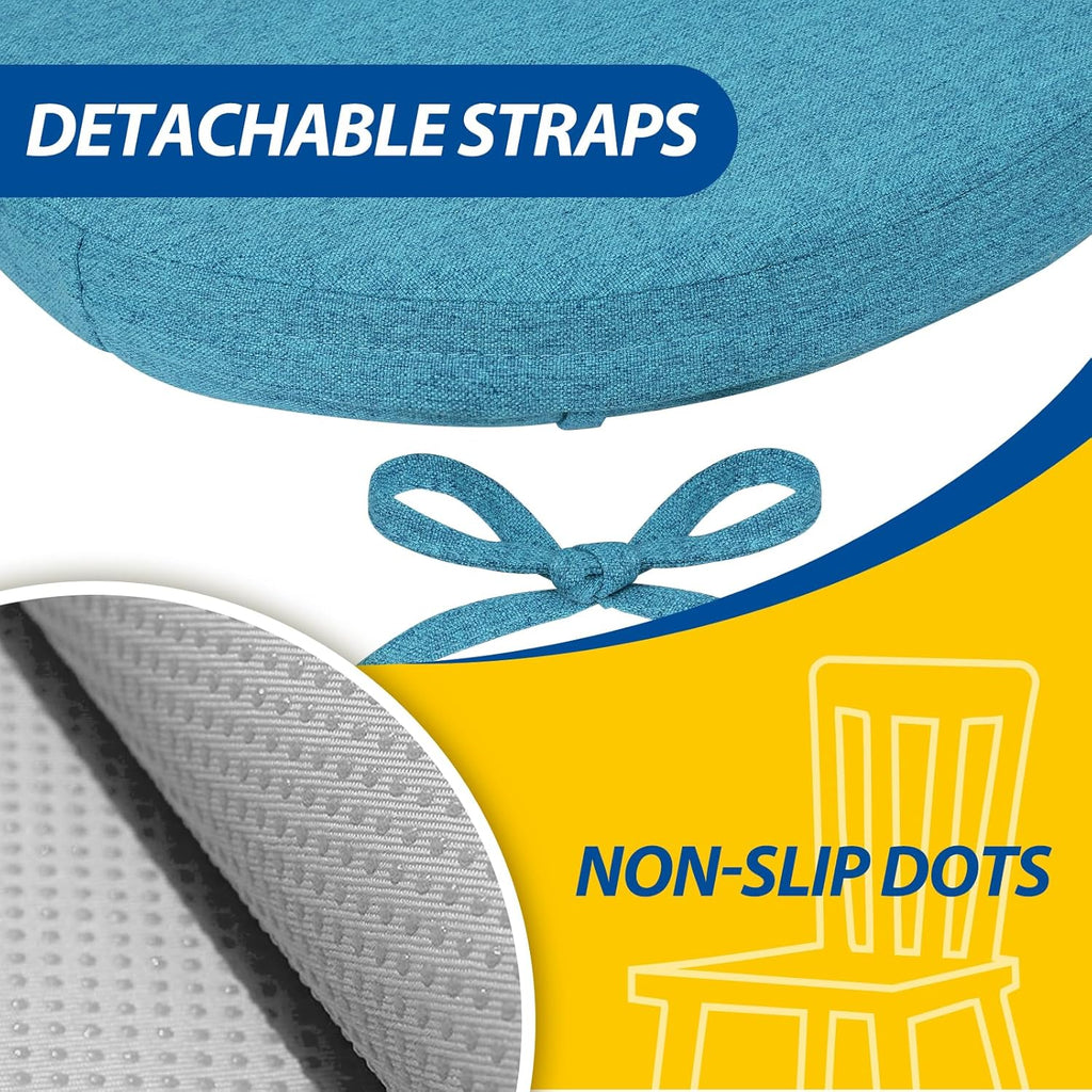 AAAAAcessories D-Shaped Chair Cushions, 2" Thick Dining Chair Pads with Ties and Removable, Machine-Washable Cover, 17" x 16", Set of 6, Teal